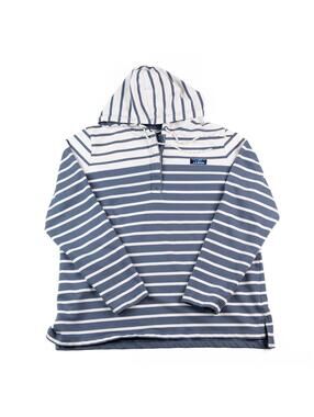 LL Bean Striped Hoodie Womens XL Blue White Pullover Hooded Sweatshirt